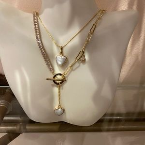Hand made, Gold mother pearl necklace
